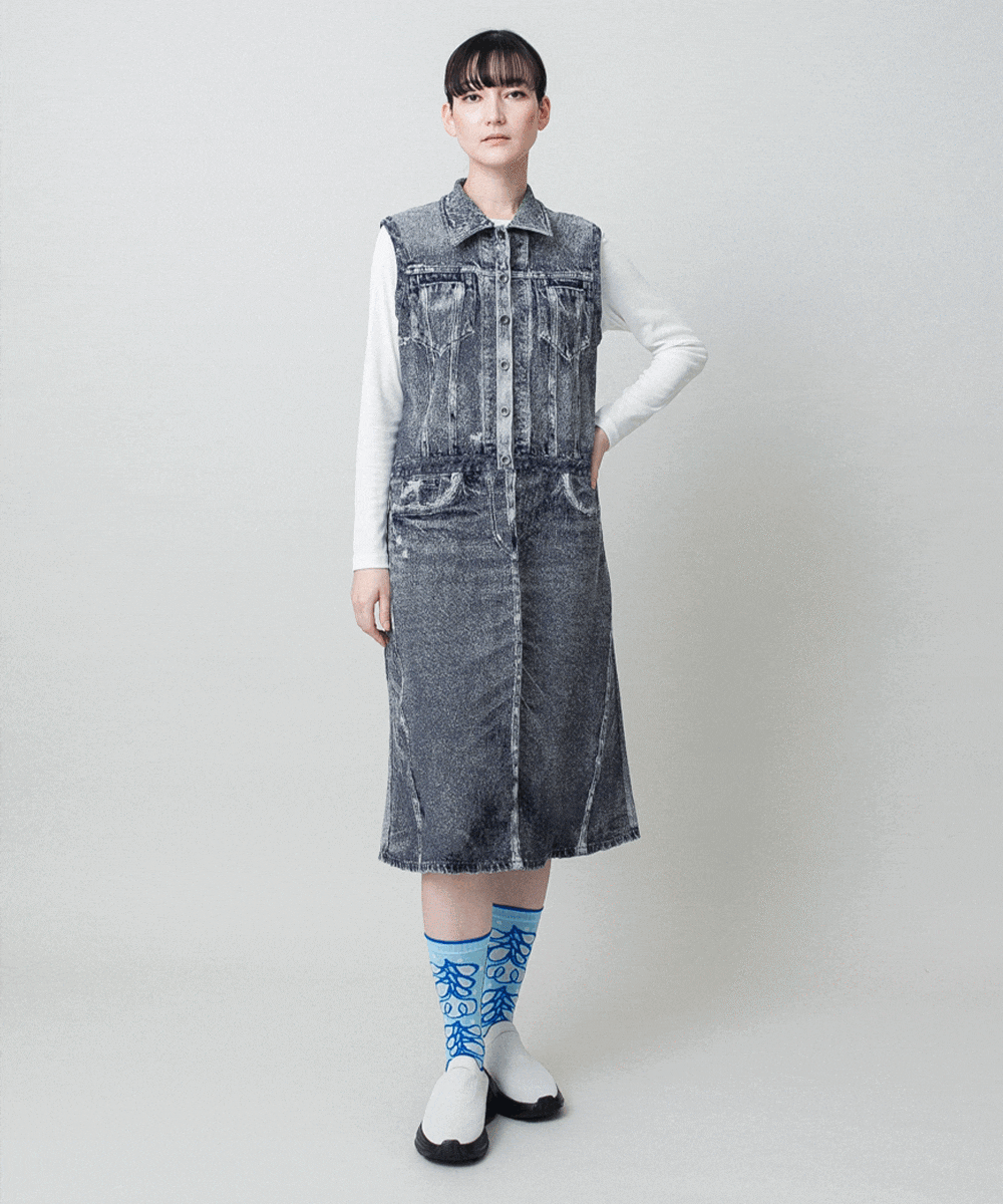 立体ストレッチデニムワンピース /日本製/洗える