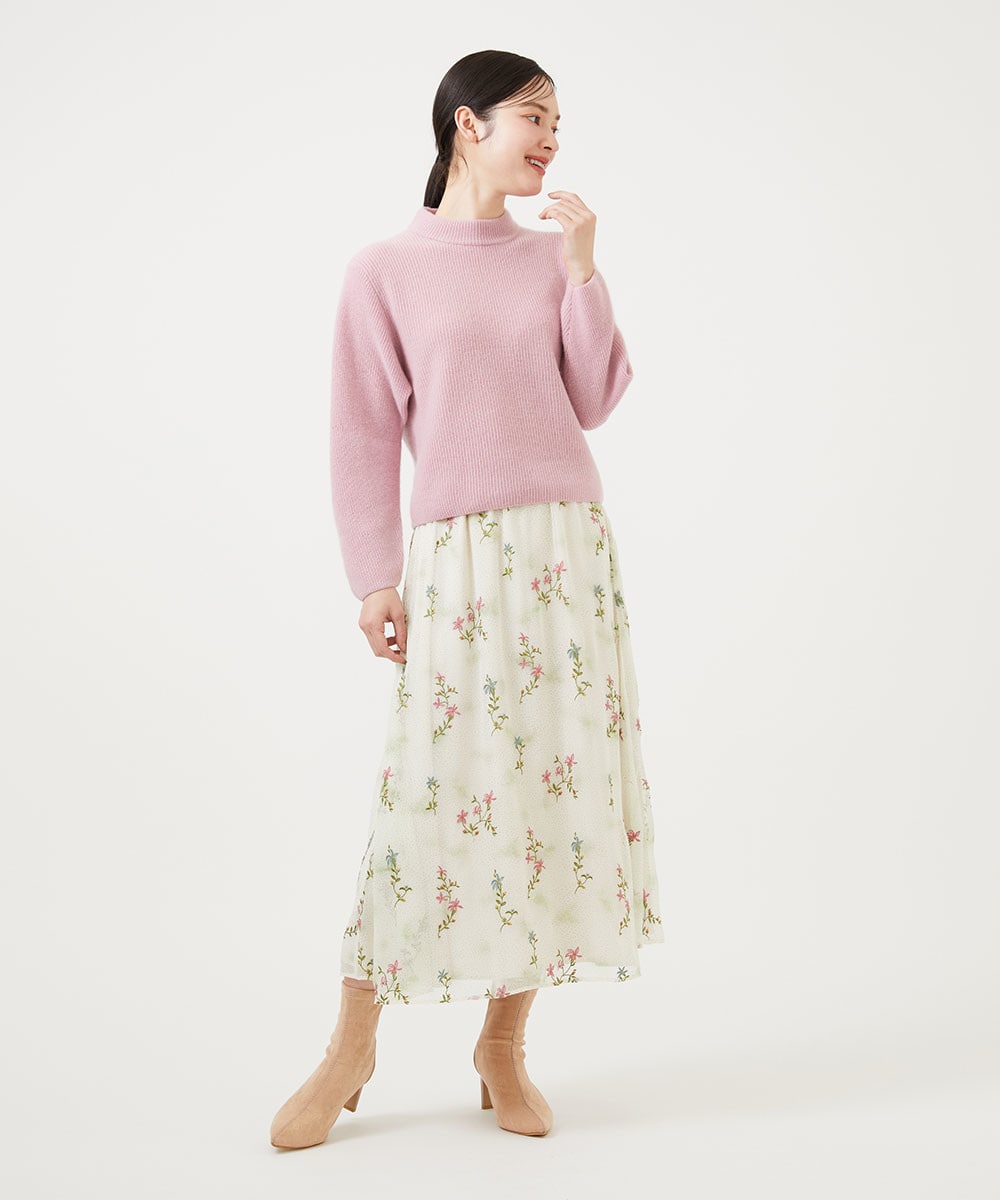 Dot print flower embroidery skirt
