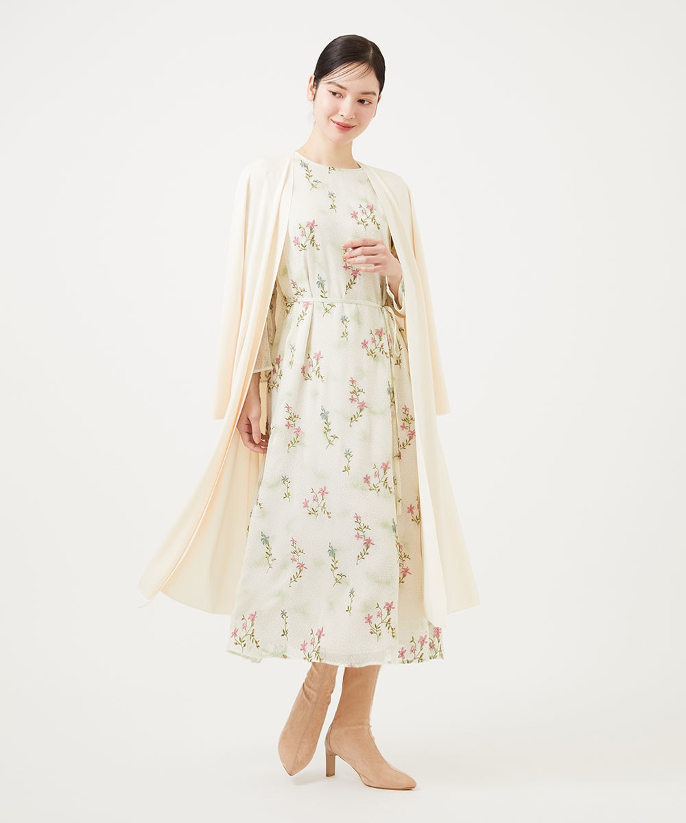 Dot print flower embroidery dress