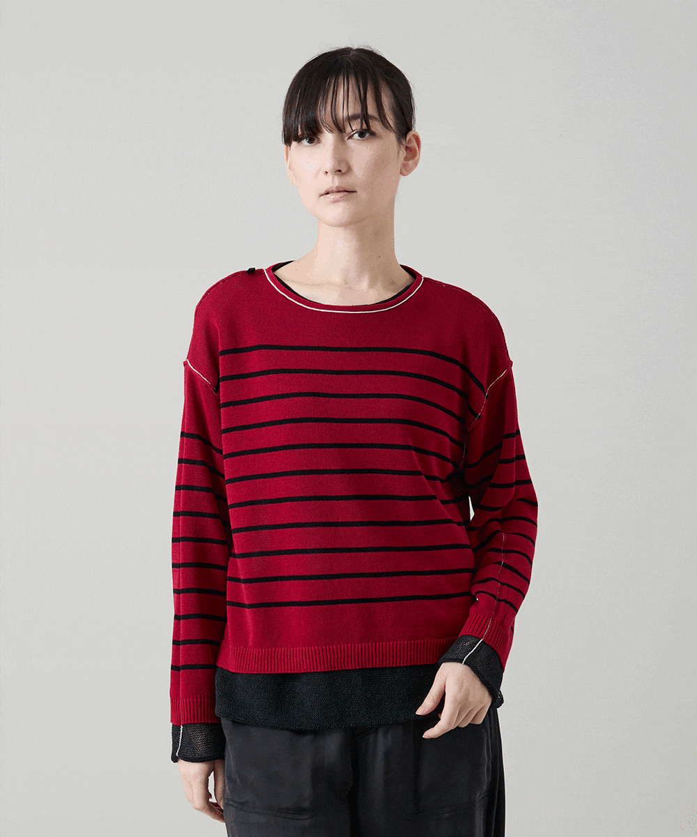 リバーシブルボーダーニットトップ