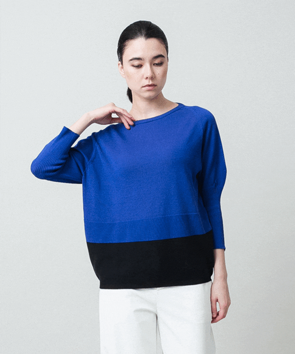 バイカラーホールガーメントニットプルオーバー/日本製/洗える