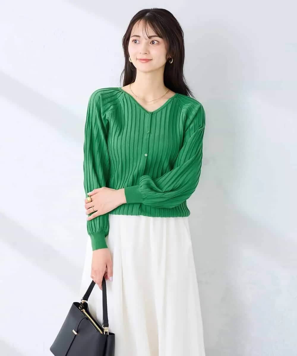 プリーツ編みVネックニットカーディガン