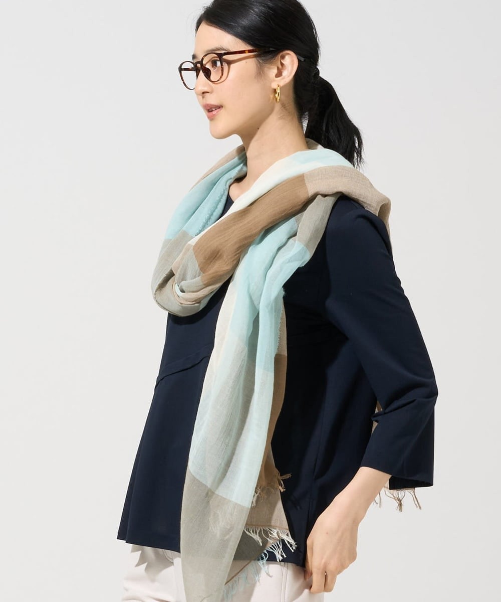 コットンブロックチェックストール