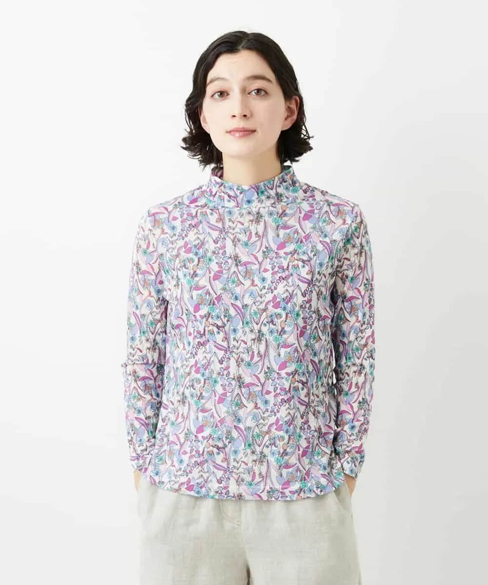 フラワーリーフプリントハイネックカットソー