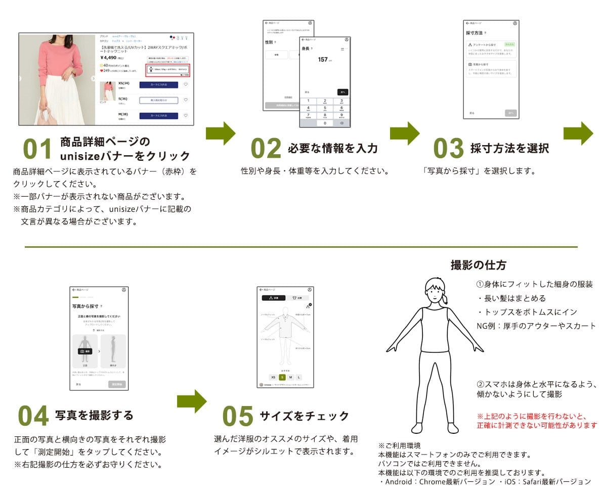 1 体型で試着　その②AI写真採寸を使う
