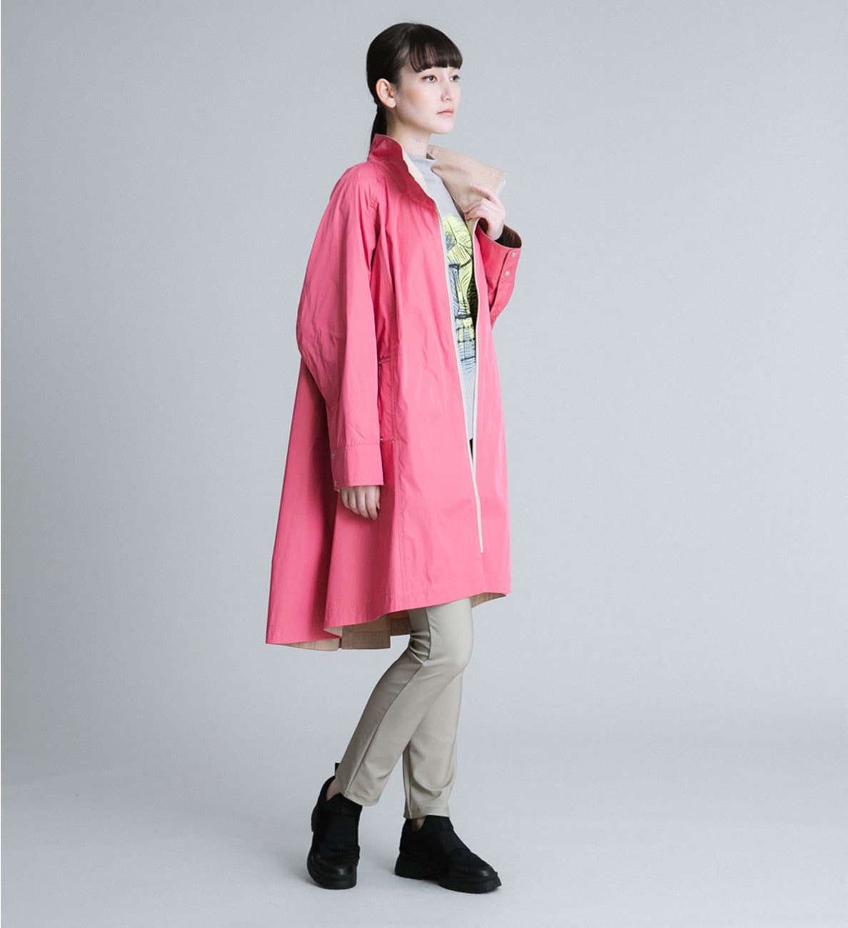 スタンドカラーデザインスプリングコート
Color：Pink