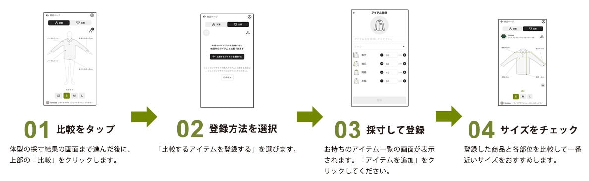 2 アイテムと比較　その②お手持ちの洋服を登録して比べる