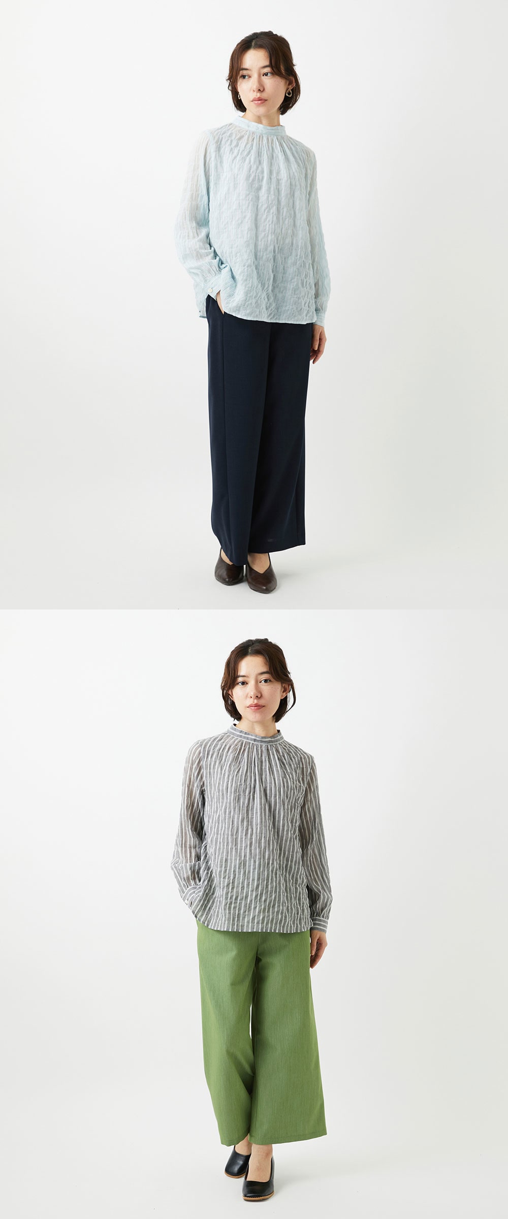 軽やかな着心地のストライプブラウス