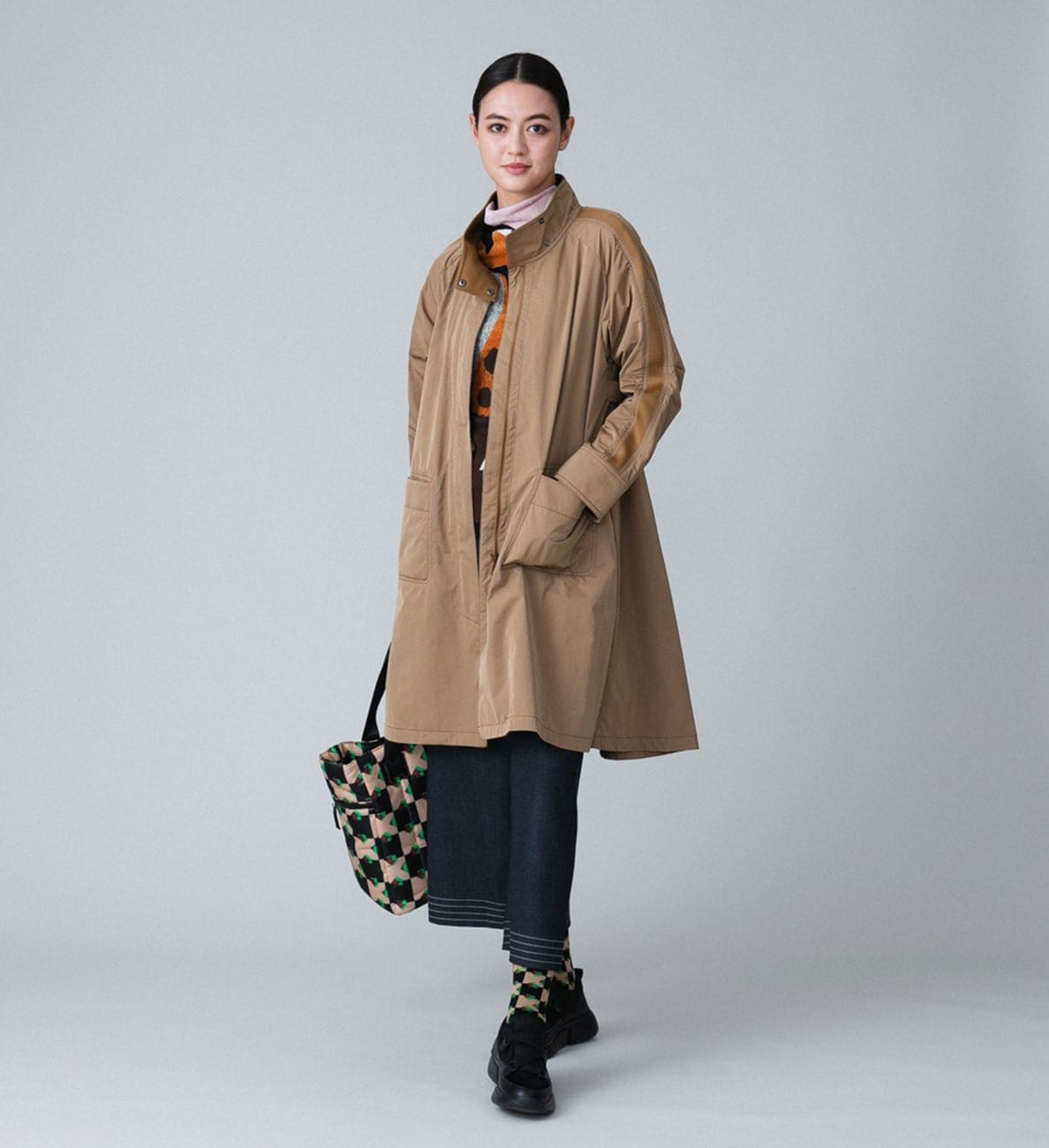 【洗濯機で洗える】ジョイントニットデザインタフタコート
Color：Beige