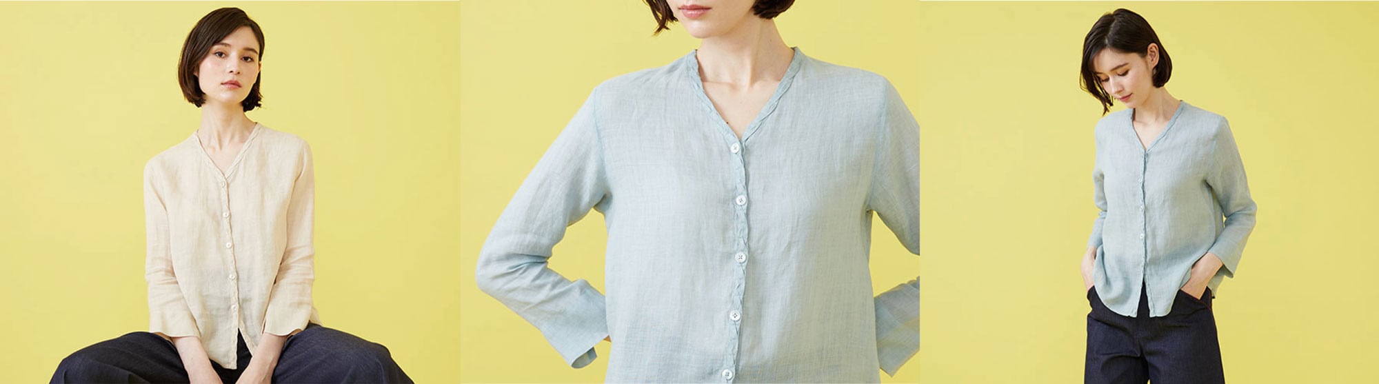 Twisted V-neck linen blouse