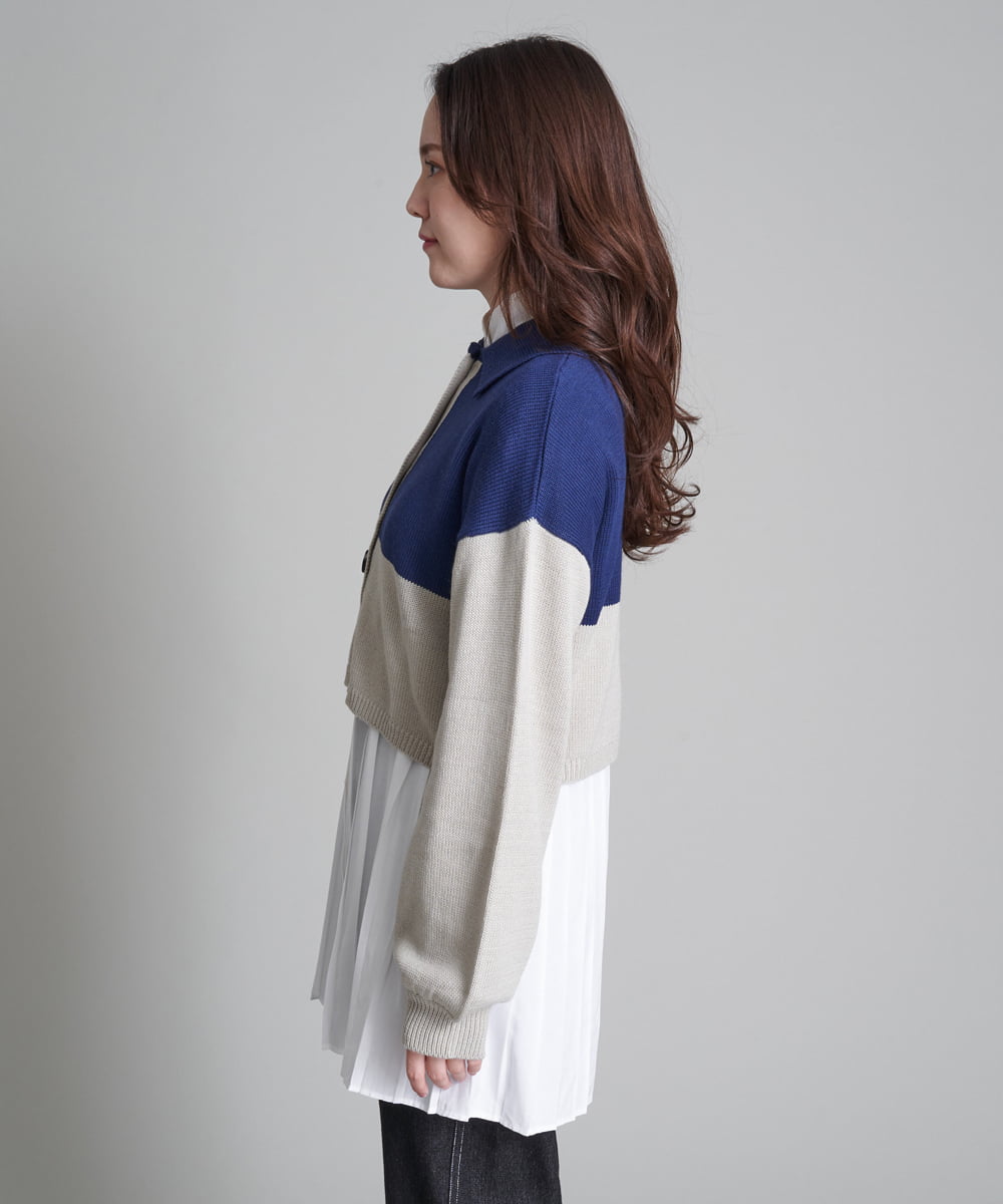 MONSE】バイカラー レイヤード デザイン WOOLロング カーディガン 