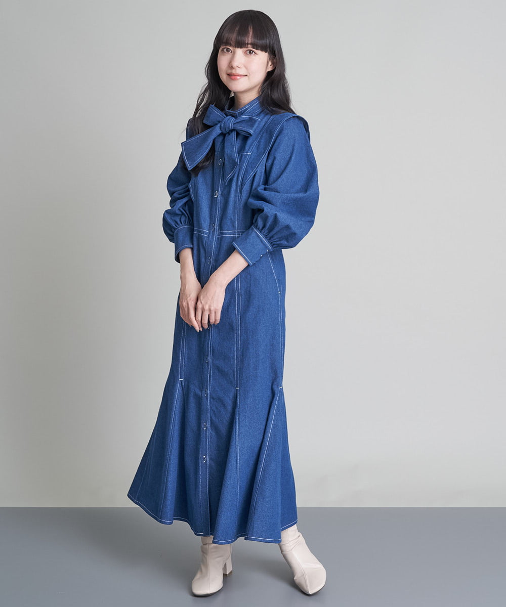 Acler ワンピース　ドレス　デニム　可愛いリボン付き Acler ワンピースドレスデニム可愛いリボン付き