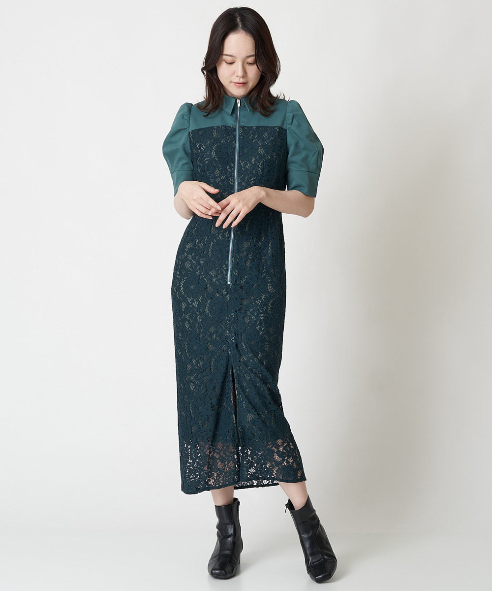 バイカラーレースドッキングナローワンピース(ワンピース) | A de  