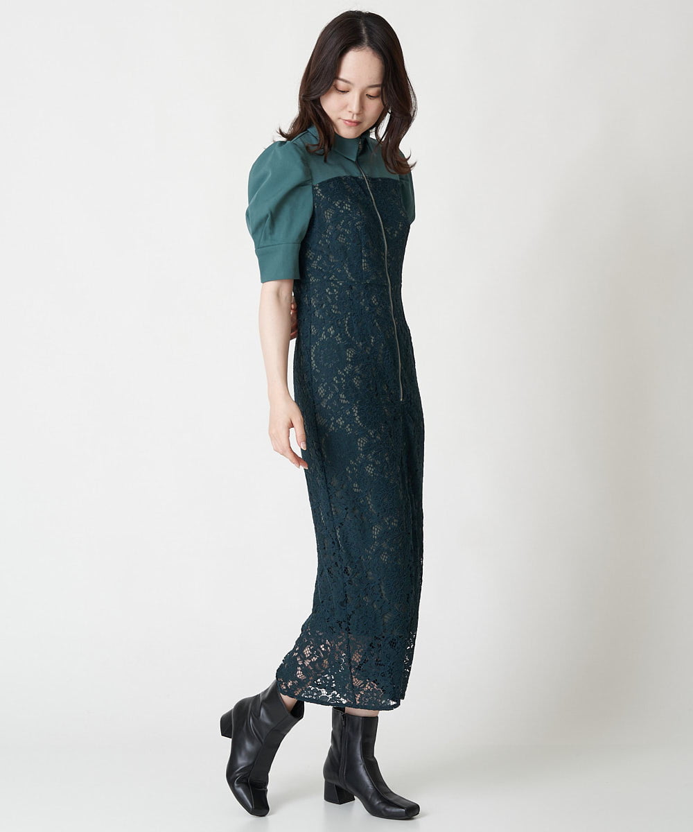 バイカラーレースドッキングナローワンピース(ワンピース) | A de  