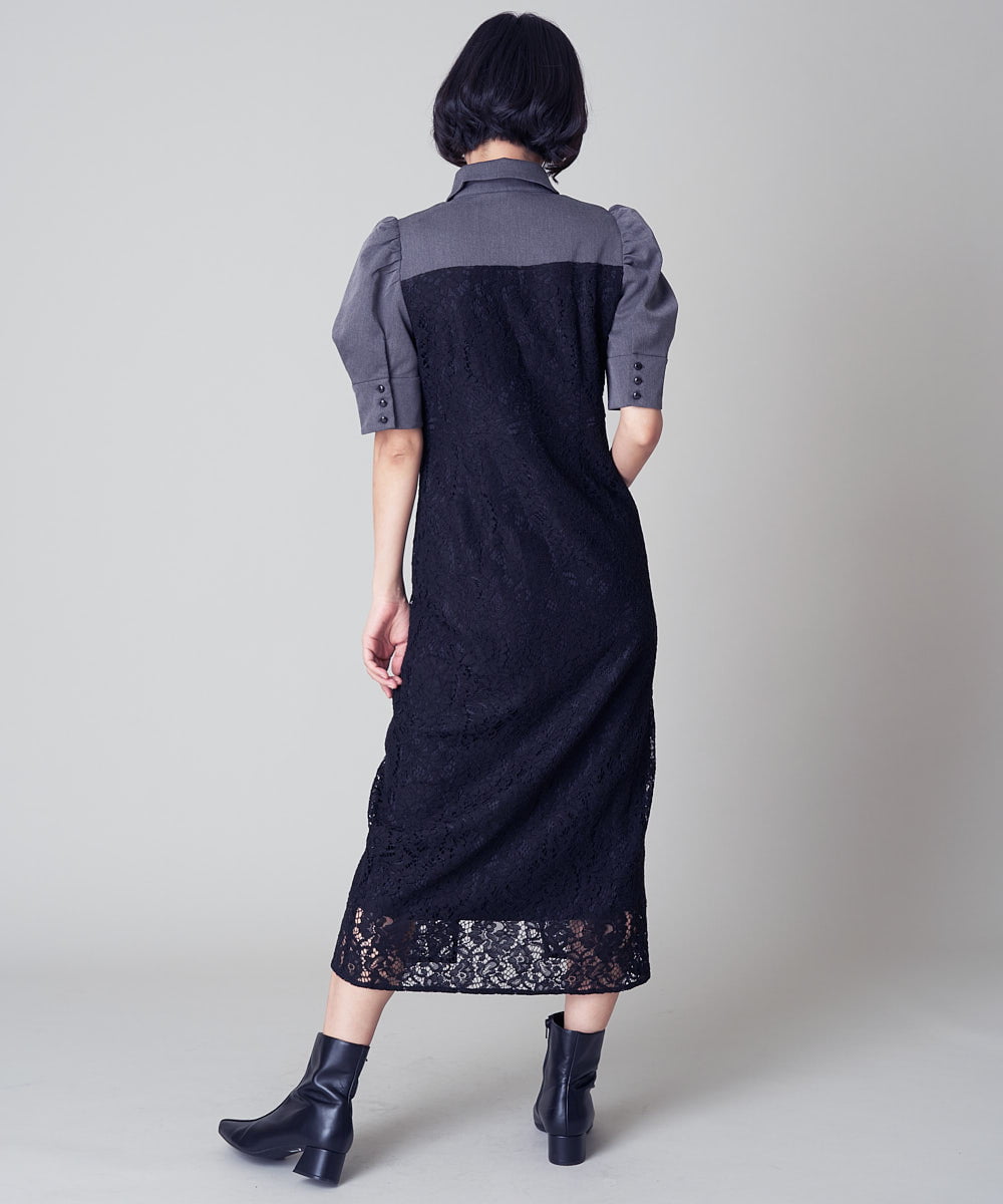 バイカラーレースドッキングナローワンピース(ワンピース) | A de  