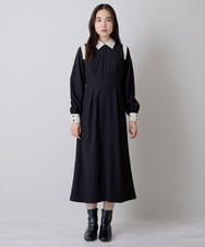 A1EJP59090 A de a.v.v バイカラ―肩ラッフルワンピース ブラック