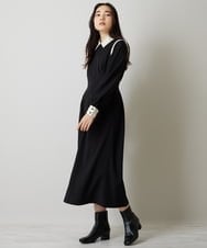 A1EJP59090 A de a.v.v バイカラ―肩ラッフルワンピース ブラック