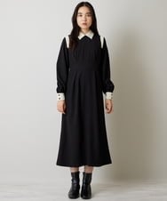 A1EJP59090 A de a.v.v バイカラ―肩ラッフルワンピース ブラック