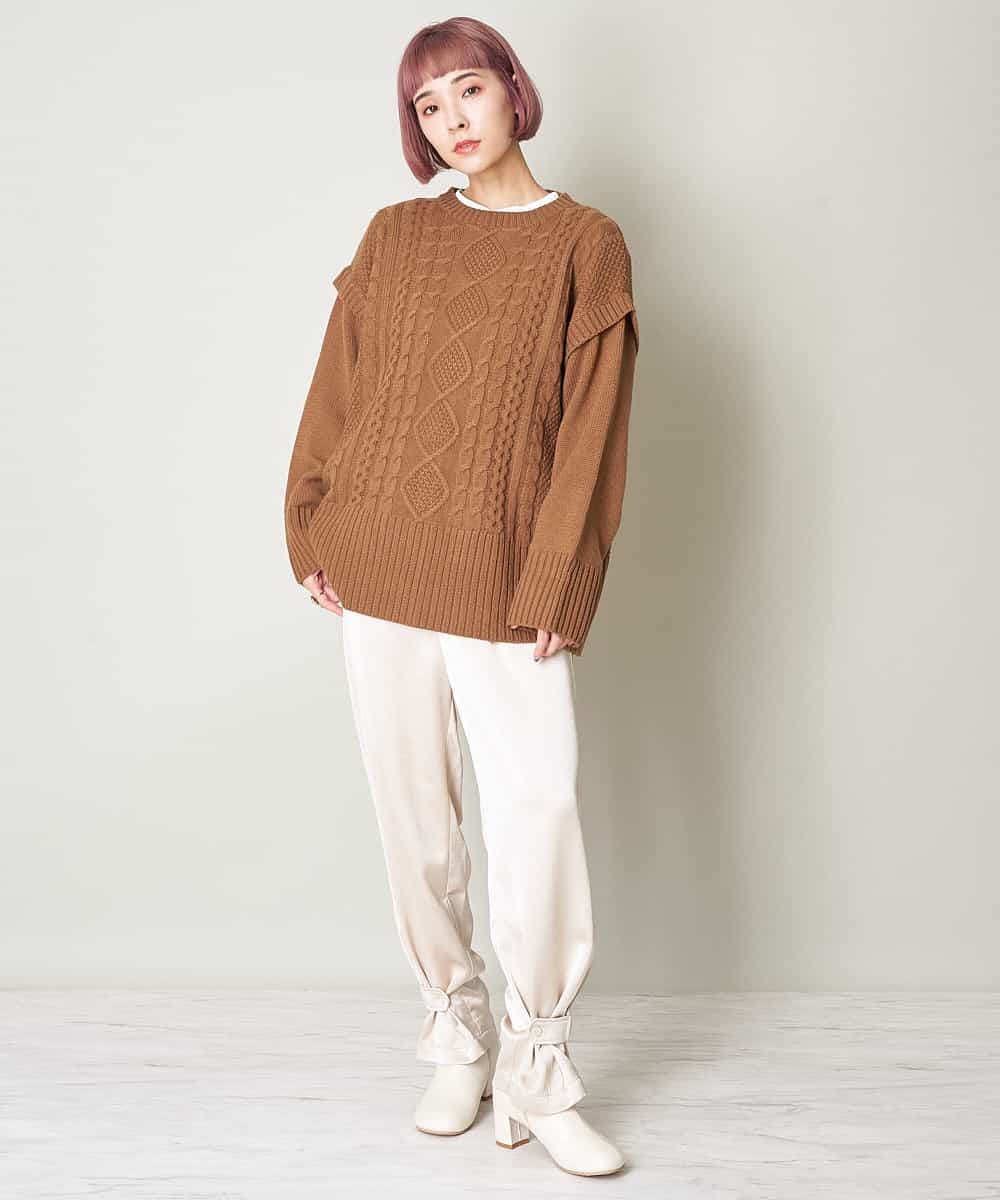 A1FJM01054 A de a.v.v バックレースアップケーブルニット ベージュ