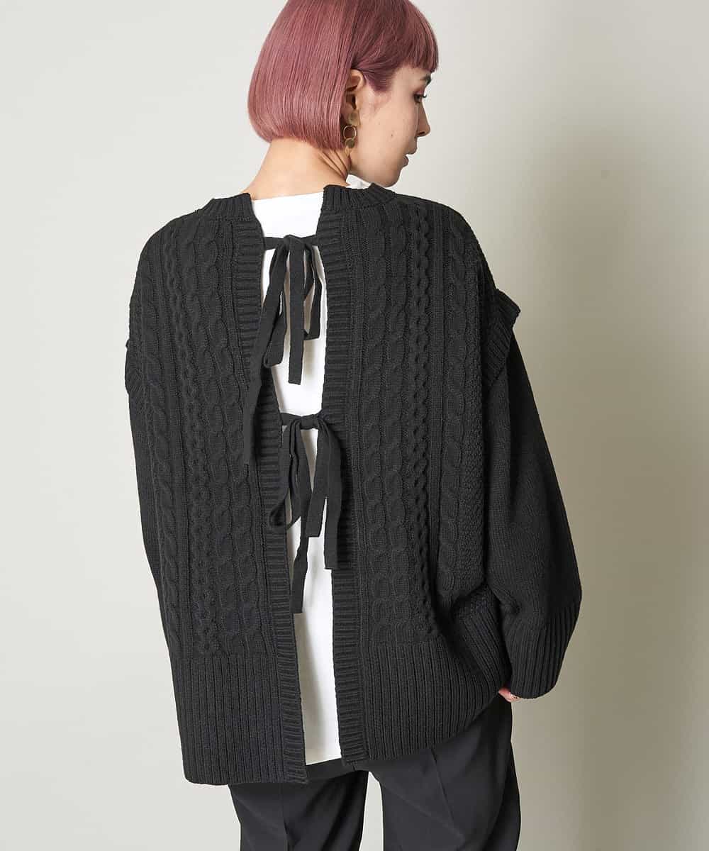 A1FJM01054 A de a.v.v バックレースアップケーブルニット ベージュ