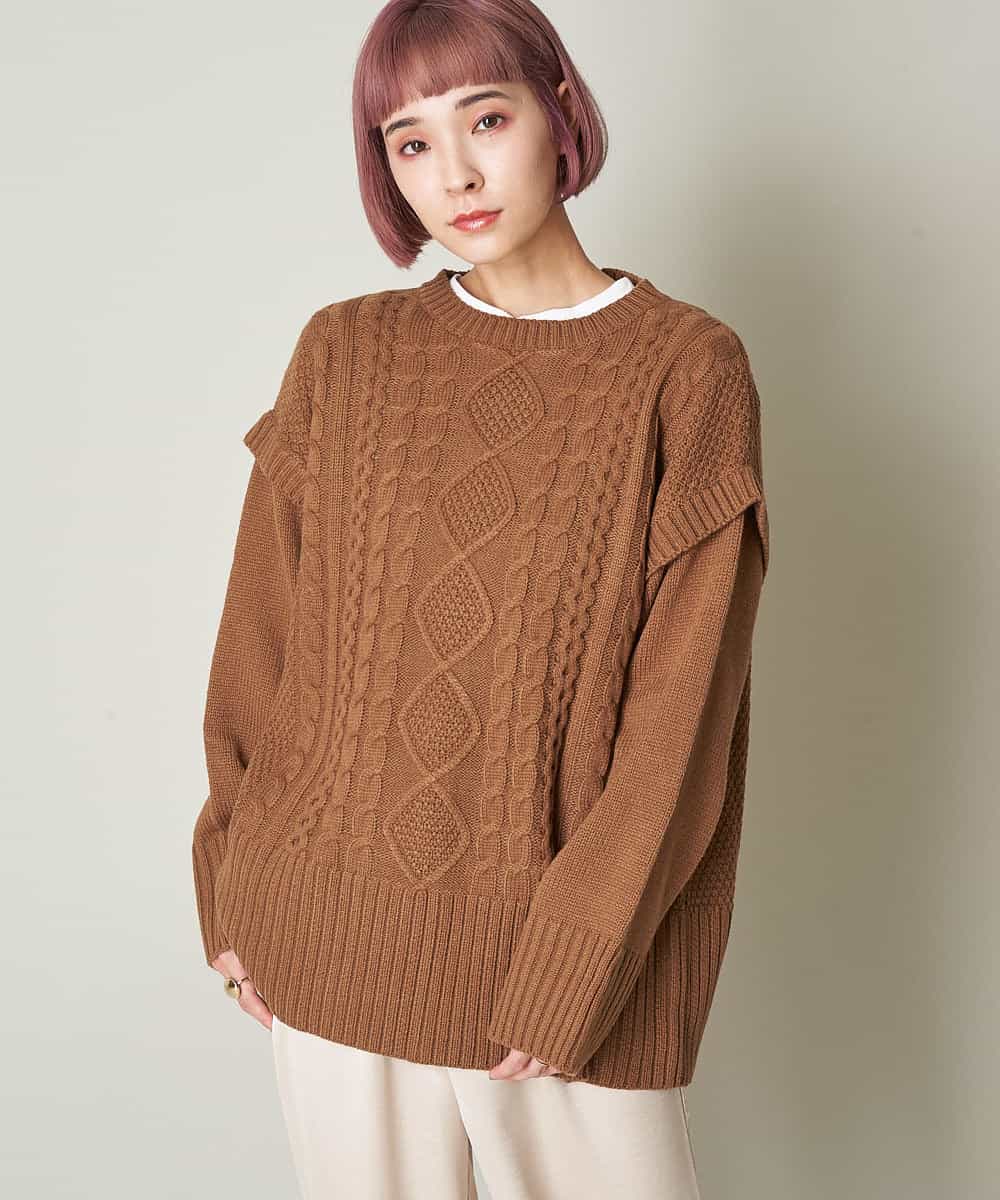 A1FJM01054 A de a.v.v バックレースアップケーブルニット ベージュ