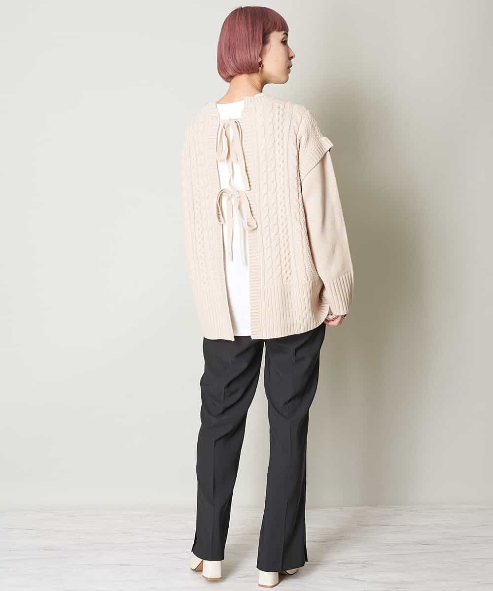 A1FJM01054 A de a.v.v バックレースアップケーブルニット ベージュ