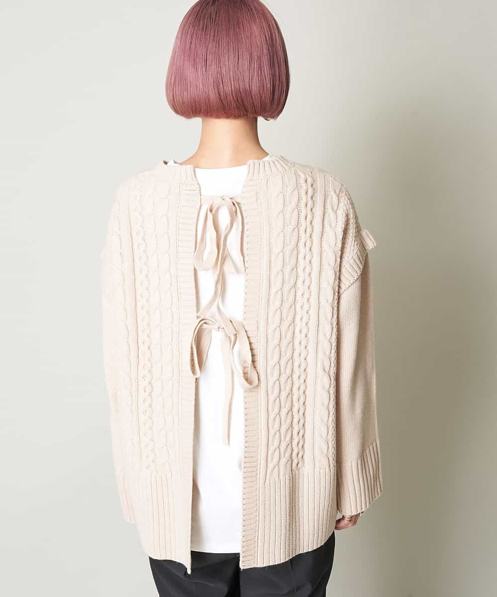 A1FJM01054 A de a.v.v バックレースアップケーブルニット ベージュ