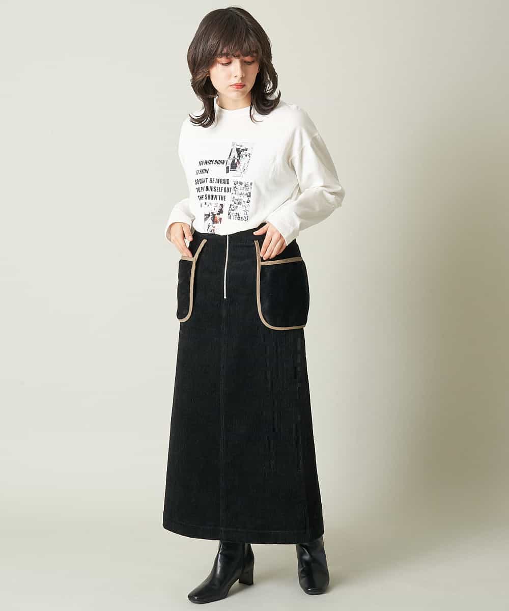 A1HAP08060 A de a.v.v （SET UP対応）配色パイピングコーデュロイスカート カーキ