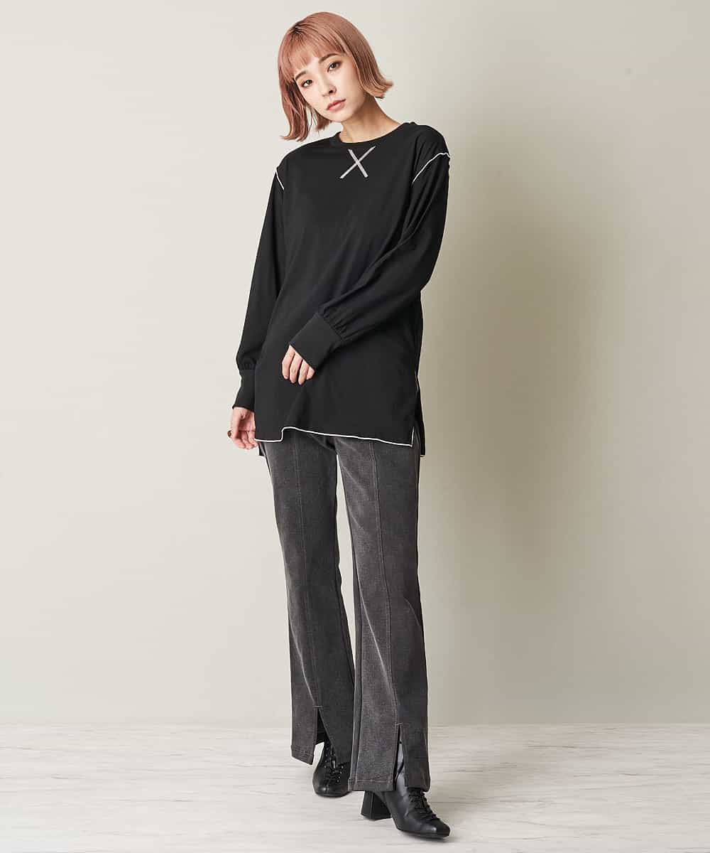 A1KJM18045 A de a.v.v 配色メローチュニックＴシャツ ブラック