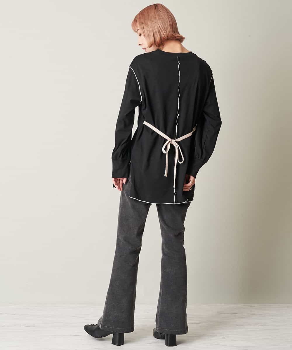 A1KJM18045 A de a.v.v 配色メローチュニックＴシャツ ブラック