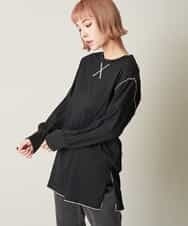 A1KJM18045 A de a.v.v 配色メローチュニックＴシャツ ブラック