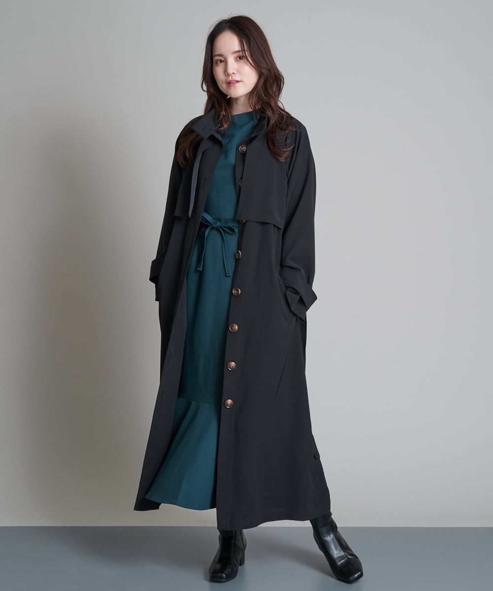 イーヴォ　バックベルト　トレンチコート　ライトコート　ブルー　光沢 イーヴォ バックベルト トレンチコート ライトコート ブルー 光沢