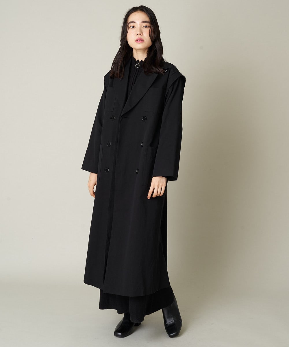 Y´s 19AW メルトン 切替デザイン チェスターコート 黒2