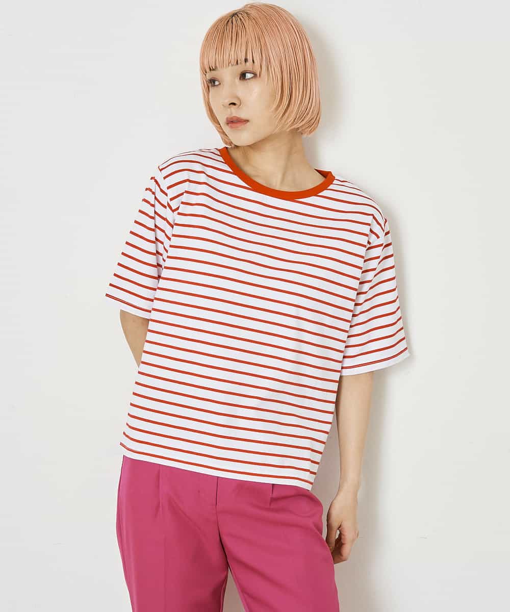 A5KGP03027 A de a.v.v ボーダークルーネックTシャツ ブラック