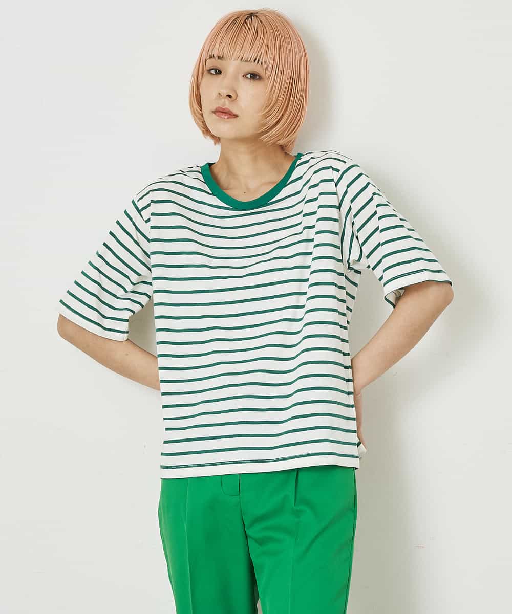A5KGP03027 A de a.v.v ボーダークルーネックTシャツ ブラック