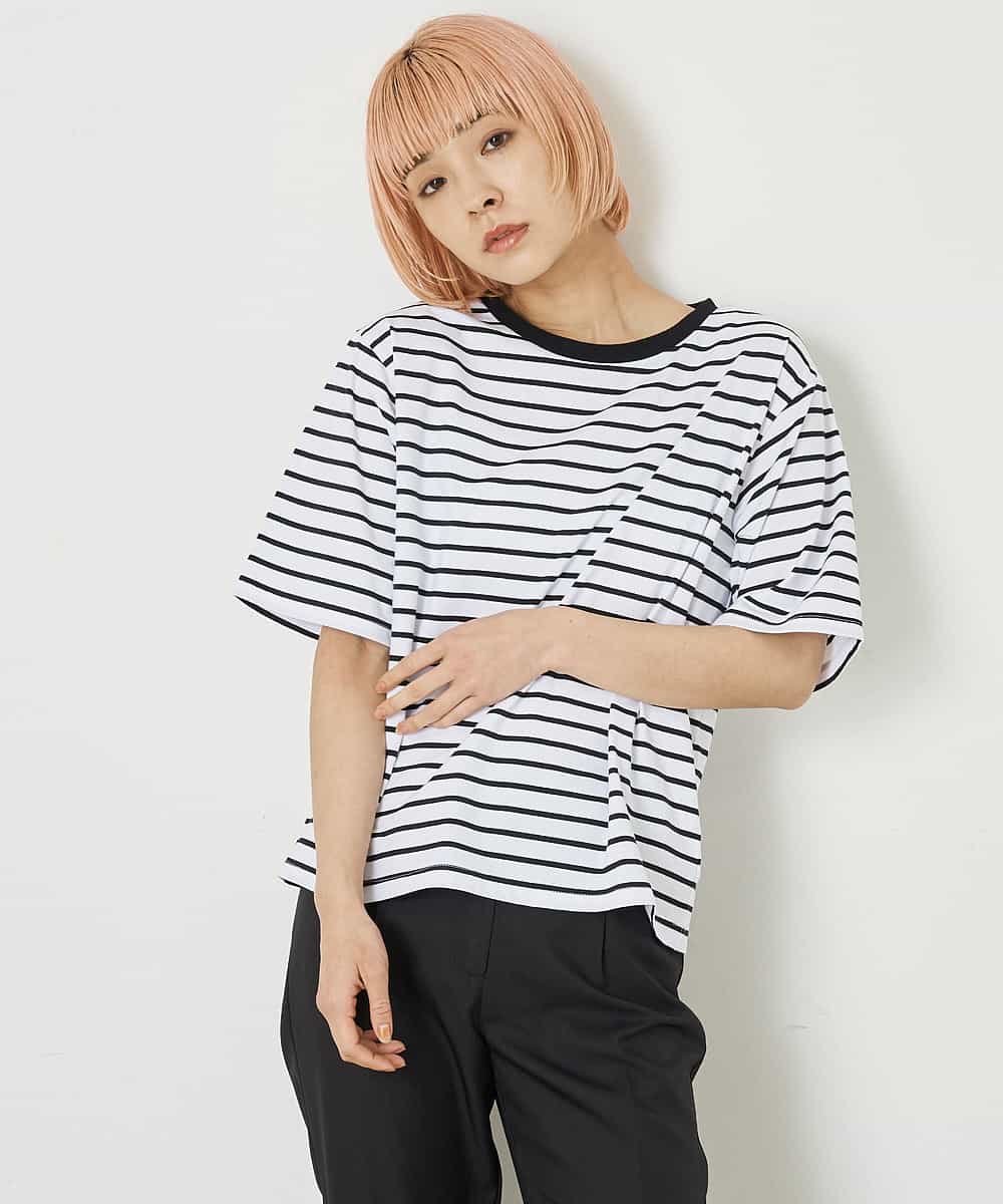 A5KGP03027 A de a.v.v ボーダークルーネックTシャツ ブラック