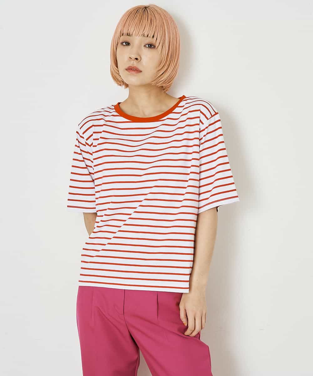 A5KGP03027 A de a.v.v ボーダークルーネックTシャツ ブラック