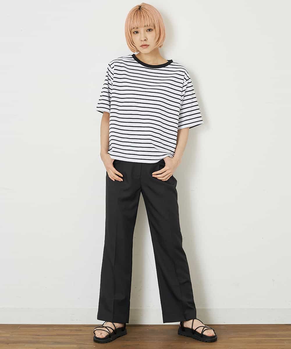 A5KGP03027 A de a.v.v ボーダークルーネックTシャツ ブラック