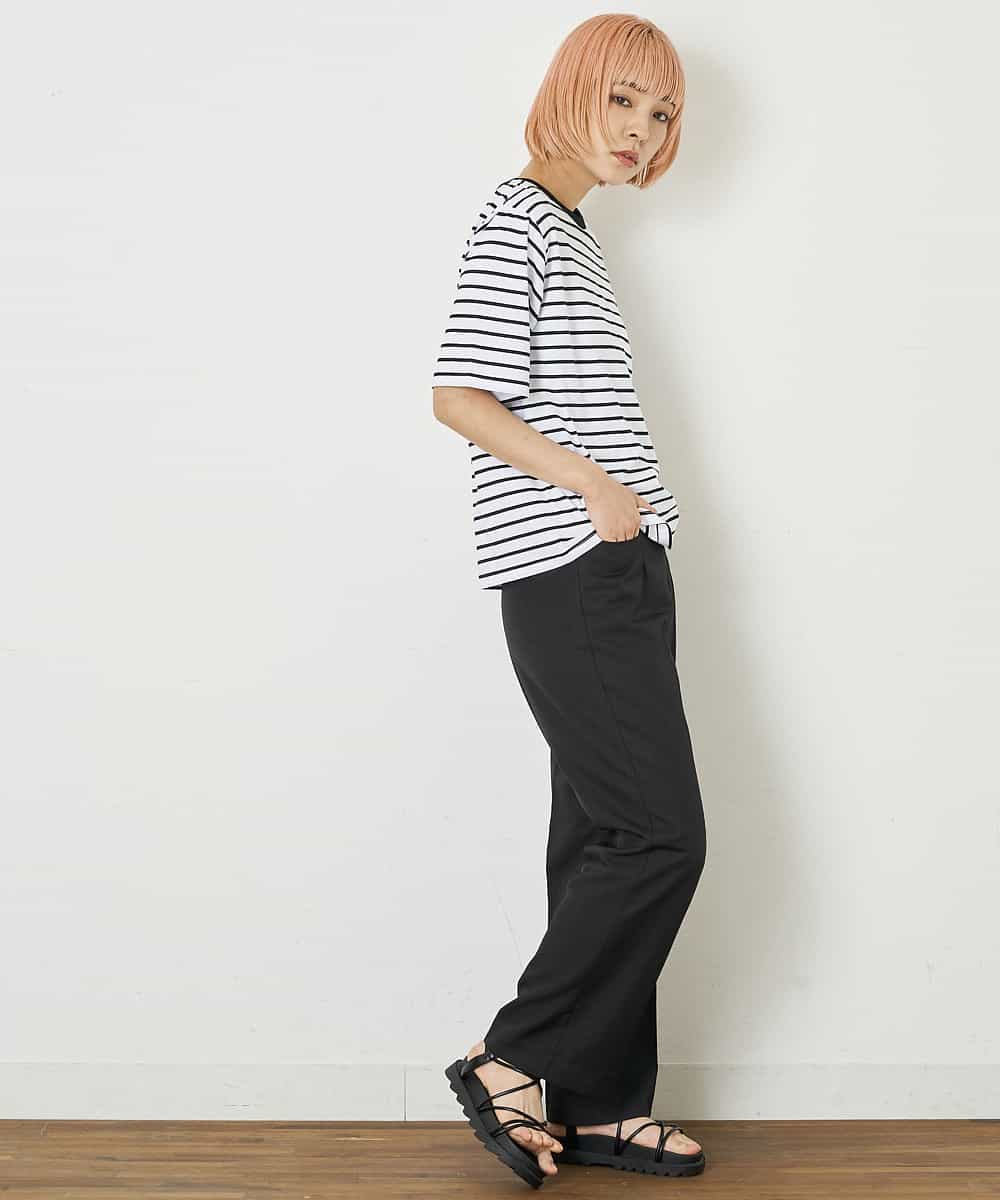 A5KGP03027 A de a.v.v ボーダークルーネックTシャツ ブラック