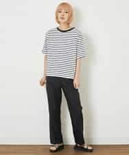 A5KGP03027 A de a.v.v ボーダークルーネックTシャツ ブラック