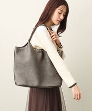 BJCAA01150 MK MICHEL KLEIN BAG(MK ミッシェルクラン バッグ) [インナーバッグ付き]スタッズデザイントートバッグ ダークブラウン