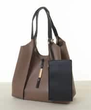 BJCAA02180 MK MICHEL KLEIN BAG(MK ミッシェルクラン バッグ) [ポーチ付き]メタルバーアクセントデザインバッグ ブラウン