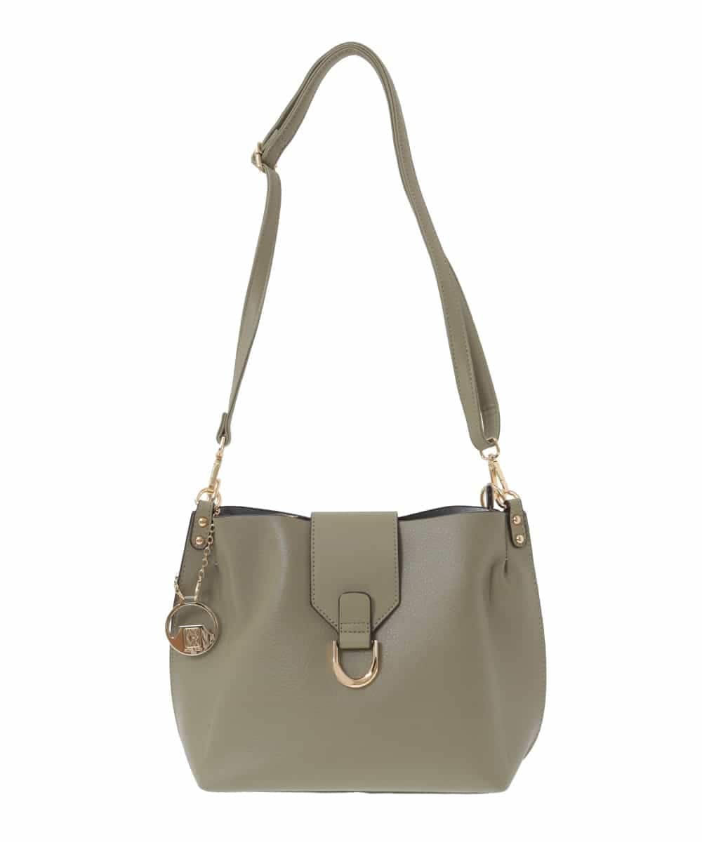BJCAA10150 MK MICHEL KLEIN BAG(MK ミッシェルクラン バッグ) [2WAY/チャーム付き]メタルバックルデザインハンドバッグ カーキ
