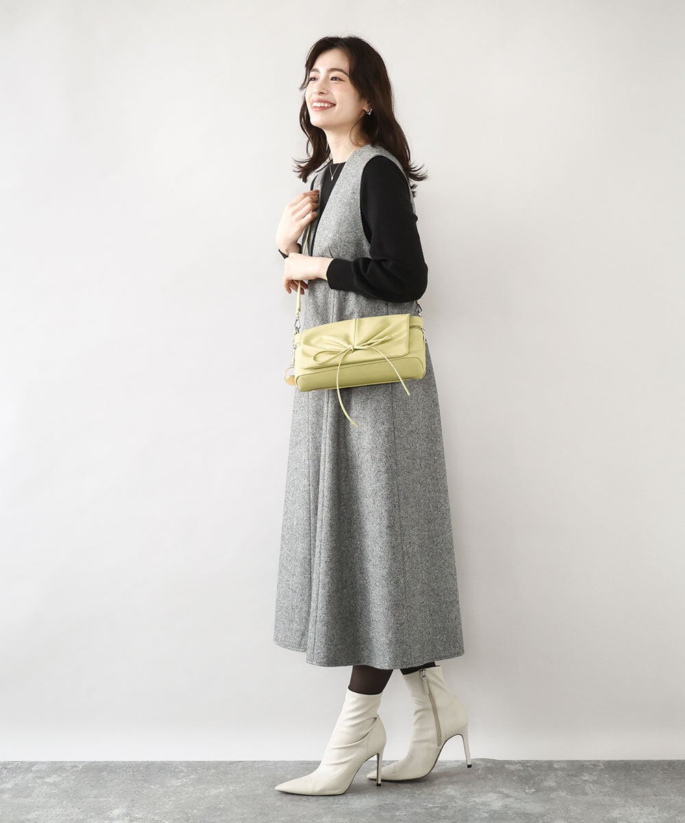 BJCAA13130 MK MICHEL KLEIN BAG(MK ミッシェルクラン バッグ) [チャーム付き]ギャザーリボンショルダーバッグ イエロー