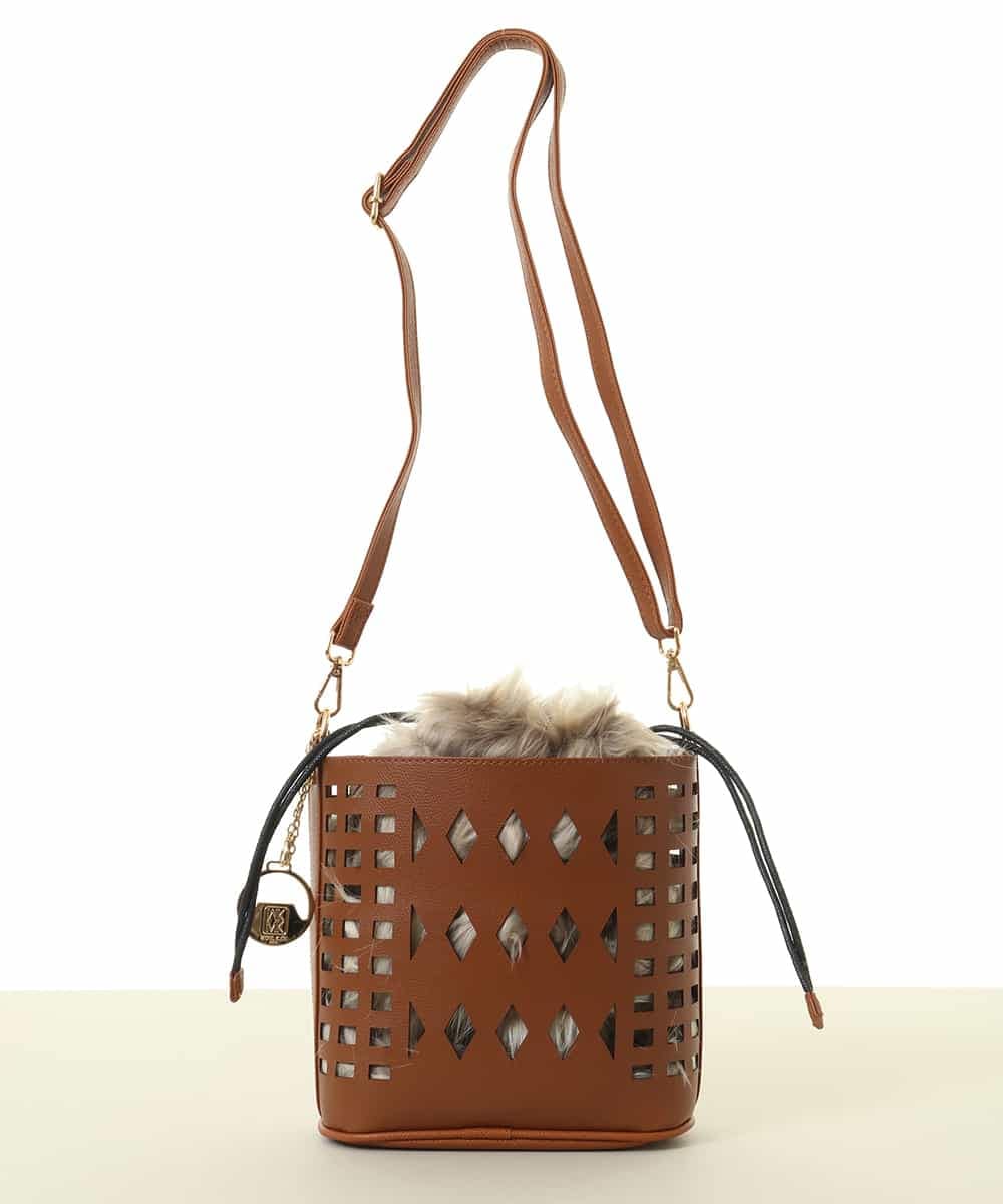 BJCAA16160 MK MICHEL KLEIN BAG(MK ミッシェルクラン バッグ) [2WAY]ファー巾着パンチングショルダーバッグ ベージュ