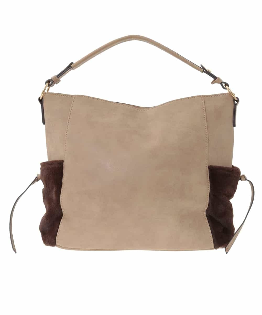 BJCAP03130 MK MICHEL KLEIN BAG(MK ミッシェルクラン バッグ) [抗菌/A4収納可]ファーポケットデザインショルダーバッグ ベージュ