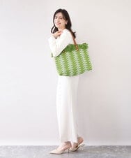 BJCJA65140 MK MICHEL KLEIN BAG(MK ミッシェルクラン バッグ) [A4収納可]幾何柄ジャカードフリンジトートバッグ グリーン