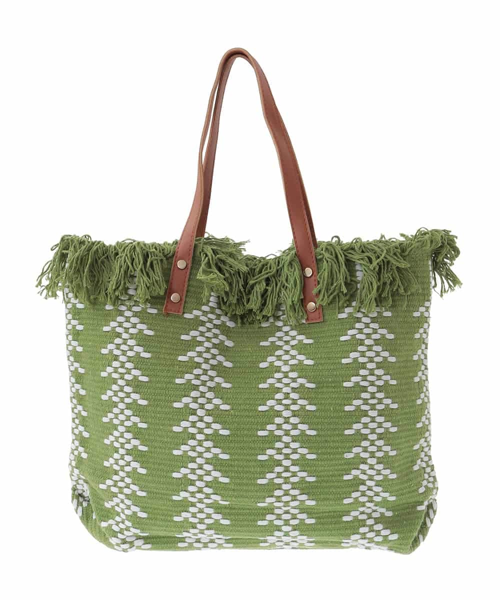 BJCJA65140 MK MICHEL KLEIN BAG(MK ミッシェルクラン バッグ) 幾何柄ジャカードフリンジトートバッグ グリーン
