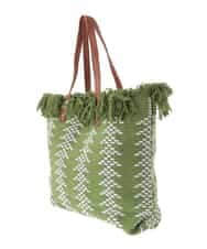 BJCJA65140 MK MICHEL KLEIN BAG(MK ミッシェルクラン バッグ) 幾何柄ジャカードフリンジトートバッグ グリーン