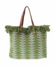 BJCJA65140 MK MICHEL KLEIN BAG(MK ミッシェルクラン バッグ) 幾何柄ジャカードフリンジトートバッグ グリーン